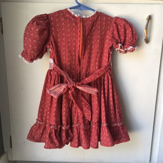 Vintage Toddler Dress Girl Red White Silk Lace Gr… - image 4