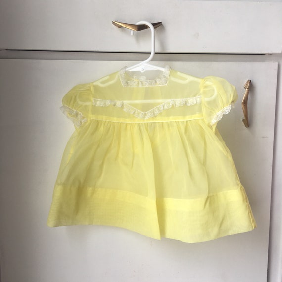 Vintage Baby Dress Yellow White Sheer Easter Past… - image 1