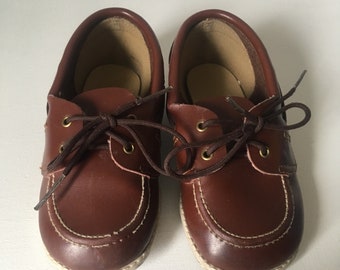 Vintage Toddler Shoes Boy Brown Boat Shoe Loafer Saddle - 80s 80's Retro 6 7