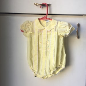 vintage Baby Romper Girl Girls Yellow Nannette - 80s 80&#39;s Retro