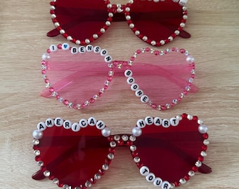 PREMADE & Custom Benson Boone Sunglasses  Red Rhinestones Perfect for  “American Heart” TOUR OUTFITS - sparkly custom concert shades