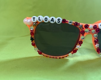 Swiftie Rhinestone Sunglasses: TLOAS TS12 The Life of a Showgirl Orange Beaded Eras Tour Inspired Shades