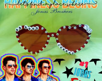 Jonas Brothers Concert Sunglasses: Red Rhinestone Rimless Shades with BB Good Beads