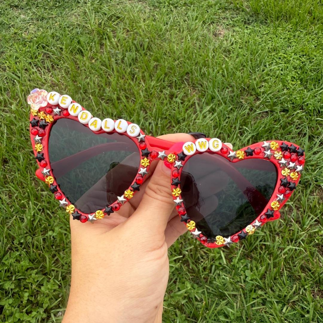 CUSTOMIZED sunglasses w beads, crystals, rhinestones for concerts! Big Time Rush inspired! Birthday party gift Worldwide In Real Life Tour