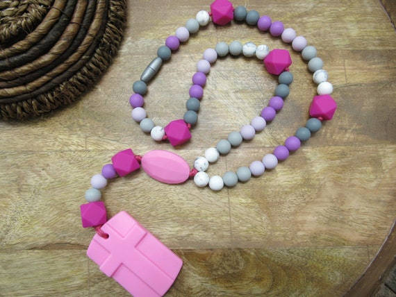 Cross Silicone Teething Chew Teether Rosary Baby Bracelet Shower Gift BPA Free