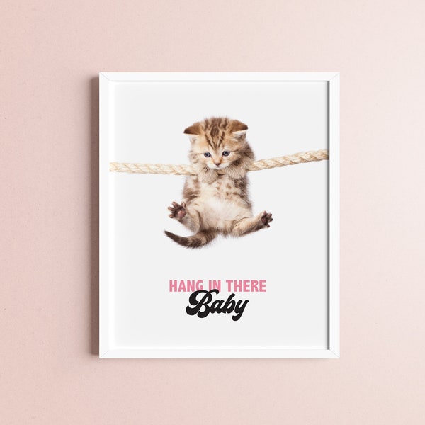 Hang in There Cat Retro Motivational Cool Wall Decor Art Print Poster for Office | Hang in there baby, kitty poster, funny, Physical Print