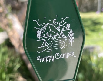 Happy Camper Vintage Motel Green Keychain Camping Keychain