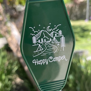 Happy Camper Vintage Motel Green Keychain Camping Keychain