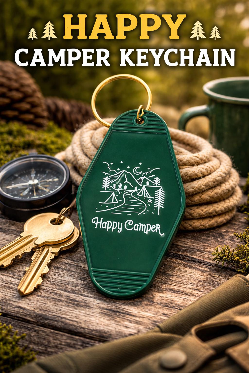 Happy Camper Vintage Motel Green Keychain Camping Keychain - Etsy