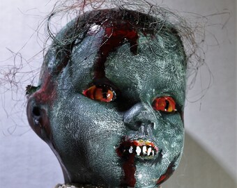 Demon Girl Pencil Pen Holder, Desk Display, Gothic, Horror Doll, Hand-painted, Devil Eyes