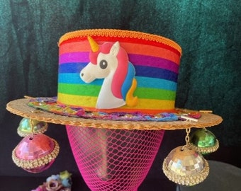 Upcycled Rainbow Unicorn Disco Pork Pie Hat