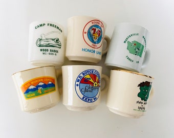 Conjunto de seis Vintage Boy Scout Mugs Pacific NW Escultismo Memorabilia