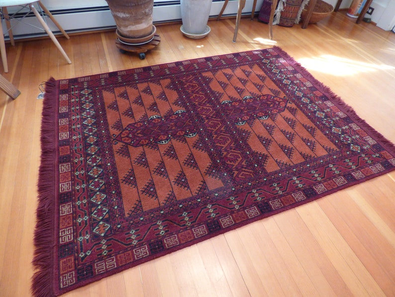 4 X 6 Hand Knotted Wool Tribal Carpet from Afghanistan / Vintage Rugs / Area Rugs / Oriental Rugs zdjęcie 7