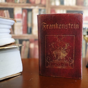 Frankenstein by Mary Shelley, 1818, 1:12 scale dollhouse miniature vintage printed opening book.