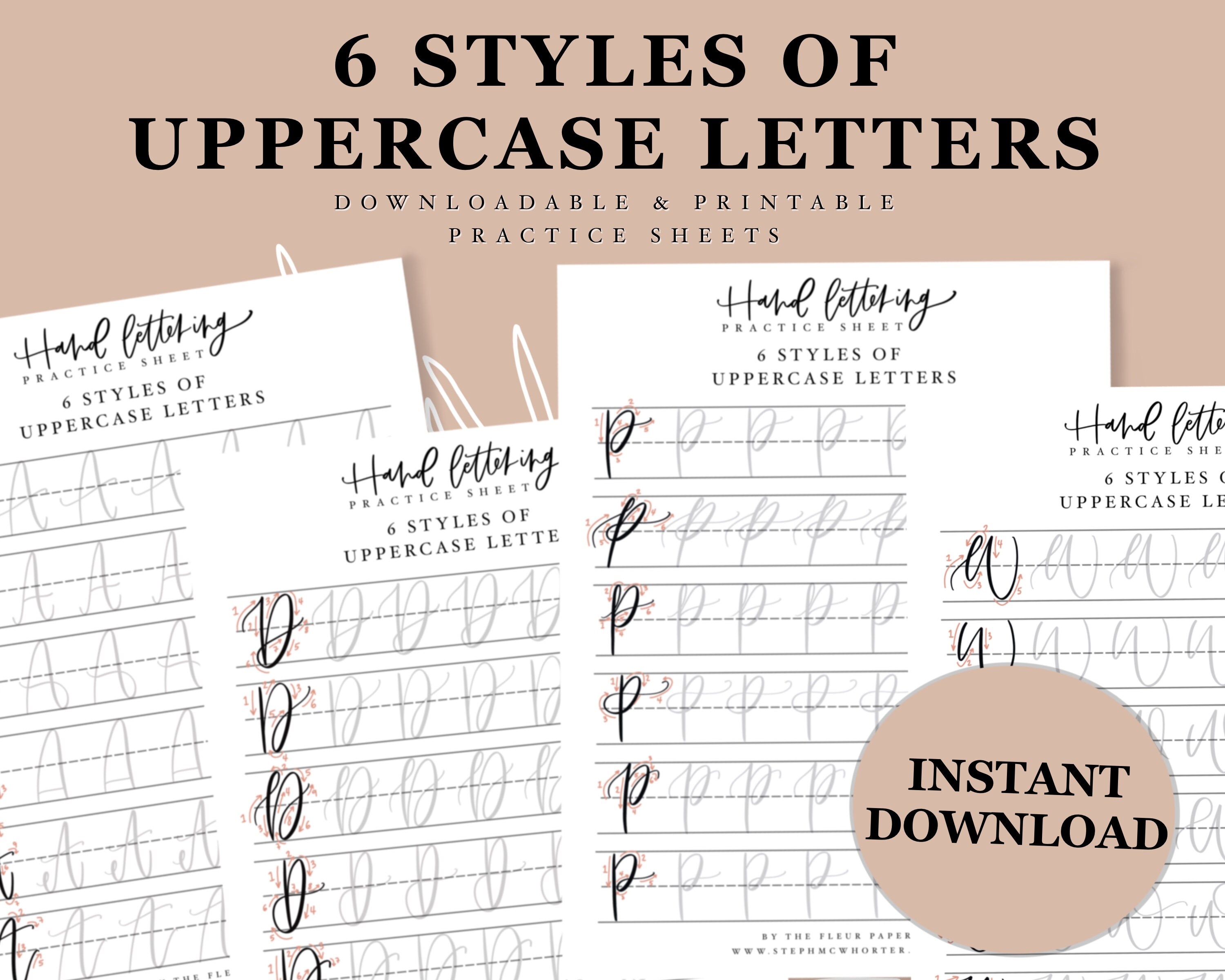 Bundle 6 Styles of Hand Lettering Letters Practice Sheets, Uppercase ...