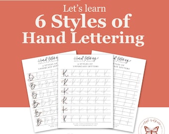 Hand Lettering 6 Styles Of Uppercase Letters Worksheets for Beginners, Digital Download, Calligraphy Practice Sheets, Printable, Procreate