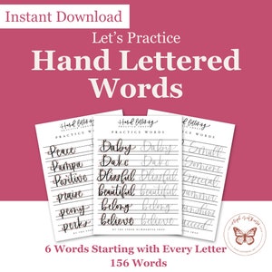 Calligraphy Worksheets, 156 Words To Practice Hand Lettering, For Beginners, Calligraphy Worksheets, Learn Lettering Practice Sheets