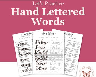 Calligraphy Worksheets, 156 Words To Practice Hand Lettering, For Beginners, Calligraphy Worksheets, Learn Lettering Practice Sheets
