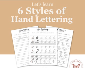 Bundle 6 Styles Of Hand Lettering Letters Practice Sheets, Uppercase and Lowercase, Worksheets For Beginners, Instant Download, Procreate