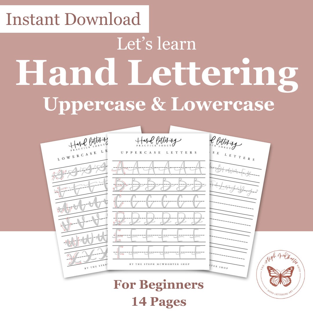 Bundle Hand Lettering Practice Sheets, Worksheet for Beginners