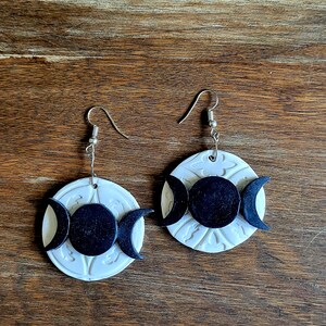 Goddess earrings, white with black triple Moon