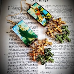Catholic saints rustic wood earrings