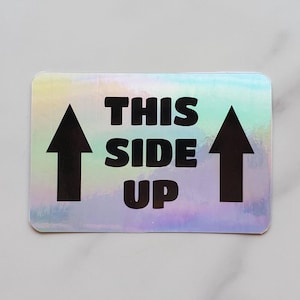 This Side Up Holographic Vinyl Stickers | Moving Box Sticker Labels | Packaging Label Stickers | Set of 4 Stickers 3&quot; x 2&quot;