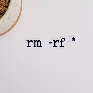 May include: A white pot with a green cactus plant and brown soil. The text "rm -rf *" is written on a white sticker.