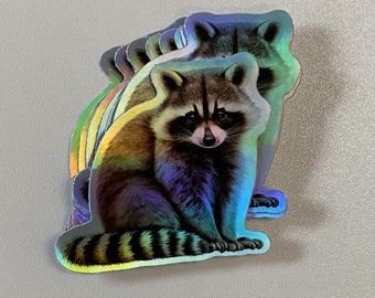 Raccoon Holographic Vinyl Sticker | Die Cut, Glossy | 2" Sticker