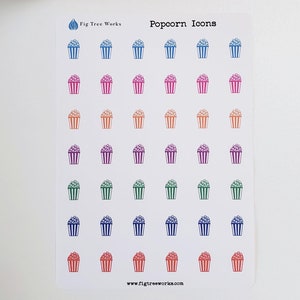Popcorn Planner Stickers | Movie Night Icons | Kiss Cut, Matte Finish
