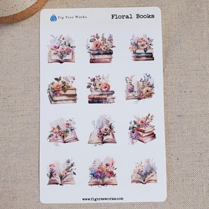 Floral Books Stickers  | Planner and Journal Stickers | Decoration Stickers | Kiss Cut, Matte Finish