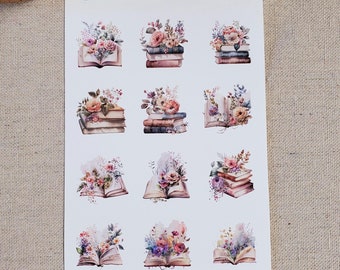 Floral Books Stickers | Planner and Journal Decoration Stickers | Kiss Cut, Matte Finish