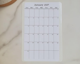 Small Calendar Stickers for Planners and Journals | 2026, 2027 or 2028 Start On Any Month | Monthly Sticker, Die Cut, Matte Finish, 3" x 5"
