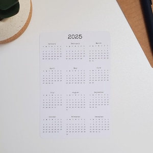 Year At A Glance Cardstock Calendar | 2025 - 2027 | Start On Any Month | NOT A STICKER  | White or Kraft Brown Paper Cardstock | 4" x 6"