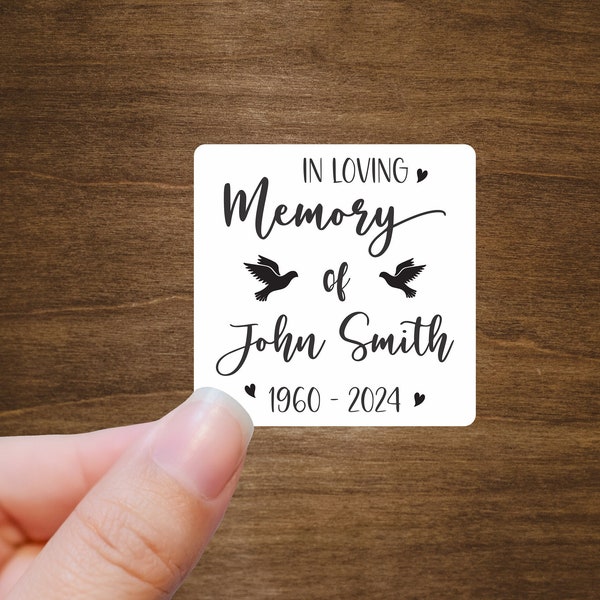 Custom Memorial Stickers | In Loving Memory | Celebration Of Life | 2" x 2"  Square Labels | Funeral Favors