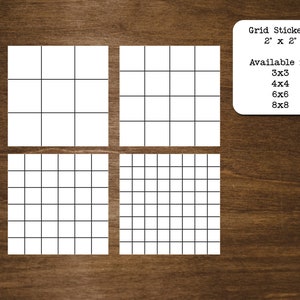 Grid Stickers for Planners, Journals, and Notebooks | 2" Square Stickers | Grid Available in 3x3, 4x4, 6x6, and 8x8 | Matte Finish