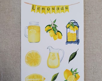 Lemonade Sticker Sheet for Planners and Journals | Aesthetic Decoration Stickers | Matte Finish