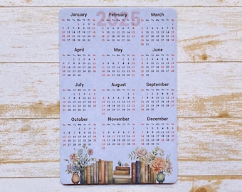 Calendar Magnet With Books Design 4" x 6" Start On Any Month | Year at a Glance | Glossy Magnetic Calendar for Fridge