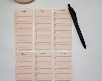 Goals List Stickers | Goal Tracker Stickers for Planners, Journals, and Bullet Journals | 6 Stickers Per Sheet | Kiss Cut, Matte Finish
