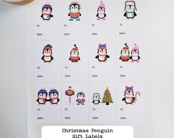 Christmas Penguin Holiday Gift Sticker Present Tags