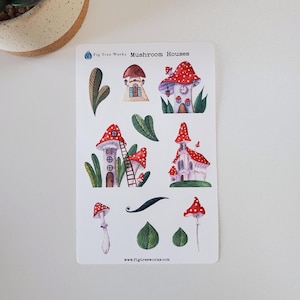 Mushroom Houses Sticker Sheet | Planner and Journal Stickers | Decoration Stickers | Matte Finish