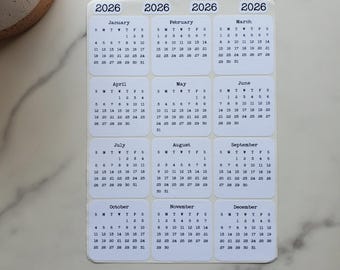 Micro Calendar Stickers | Select The Starting Month | For Planners and Journals | Mini Monthly Stickers, Die Cut, Matte Finish