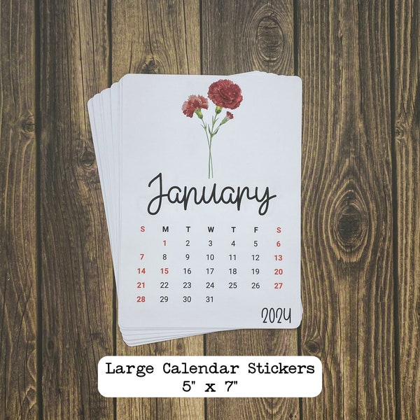 Large Calendar Stickers for Planners and Journals Birth Flower Design | 2024, 2025, or 2026 | Start On Any Month | Matte Finish, 5" x 7"
