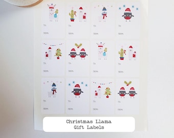 Llama Christmas Holiday Gift Tag Labels