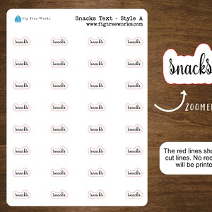 Snacks Text Stickers  | Meal Planning Stickers for Planners, Journals, and Notebooks | Mini Scripts