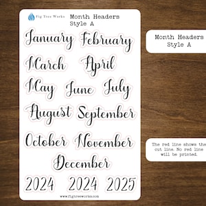 Month Header Planner Stickers  | Month Names Sticker, Kiss Cut, Matte Finish | Style A