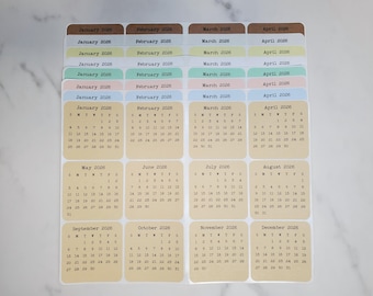 Mini Calendar Stickers | Start With Any Month and Year | For Planners and Journals | Monthly Stickers, Die Cut, Matte Finish