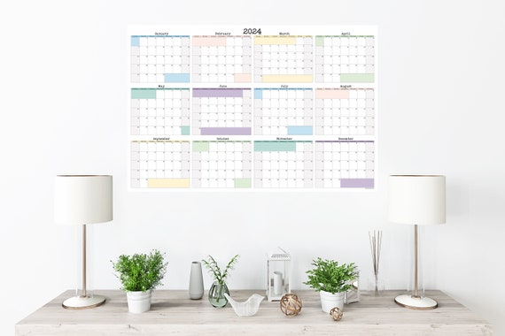 Large Wall Calendar Annual Planner 2026-2028 | Start On Any Month | Monthly Planner | 36" x 24" or 24" x 16" | Physical Print Only