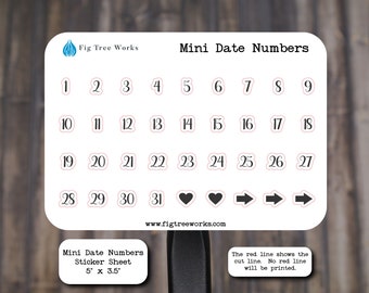 Mini Date Number Stickers  | Kiss Cut, Matte Finish