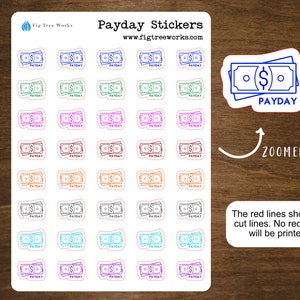 Payday Dollar Planner Sticker Sheet | Pay Day Icon Stickers | Kiss Cut, Matte Finish | 3 Designs Available